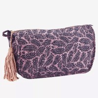 Trousse de toilette en coton - Feuilles mauves (L)