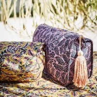 Trousse de toilette en coton - Feuilles mauves (L)