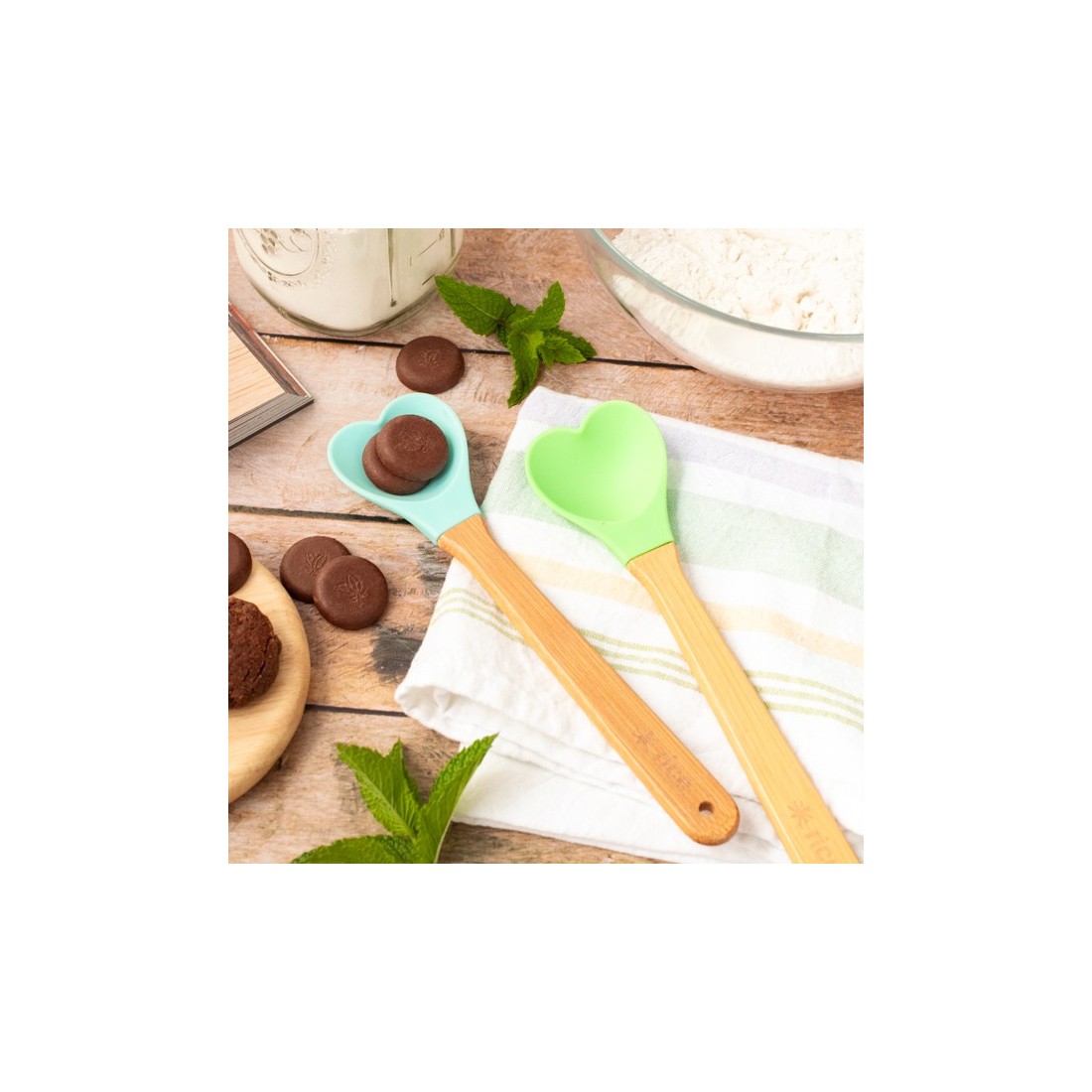 Grande cuillère en silicone - Coeur (bleu/vert)