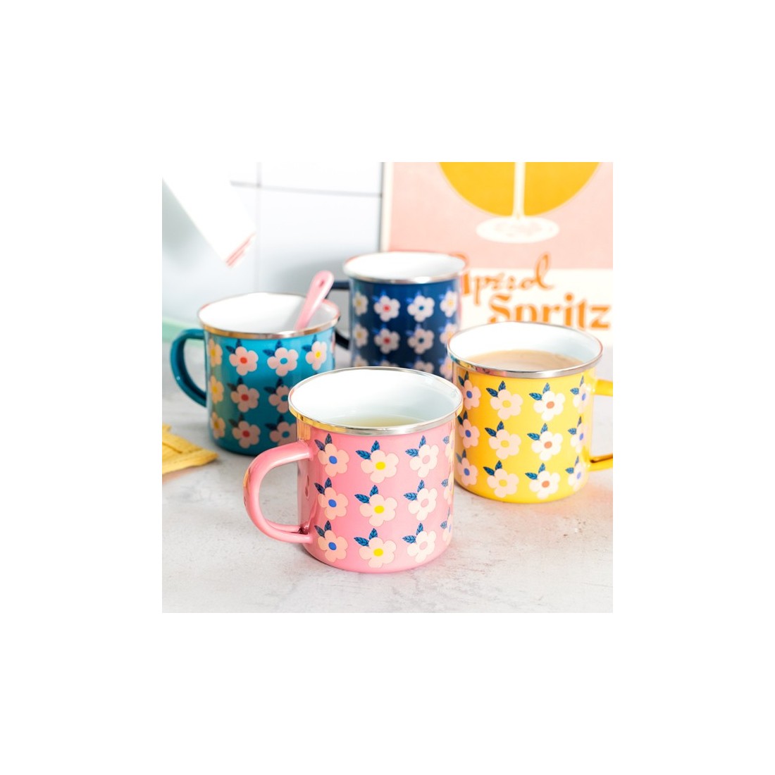 Enamel mug - Retro flowers