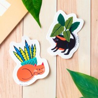 Sticker vinyl Allison Cole - Chat & plante