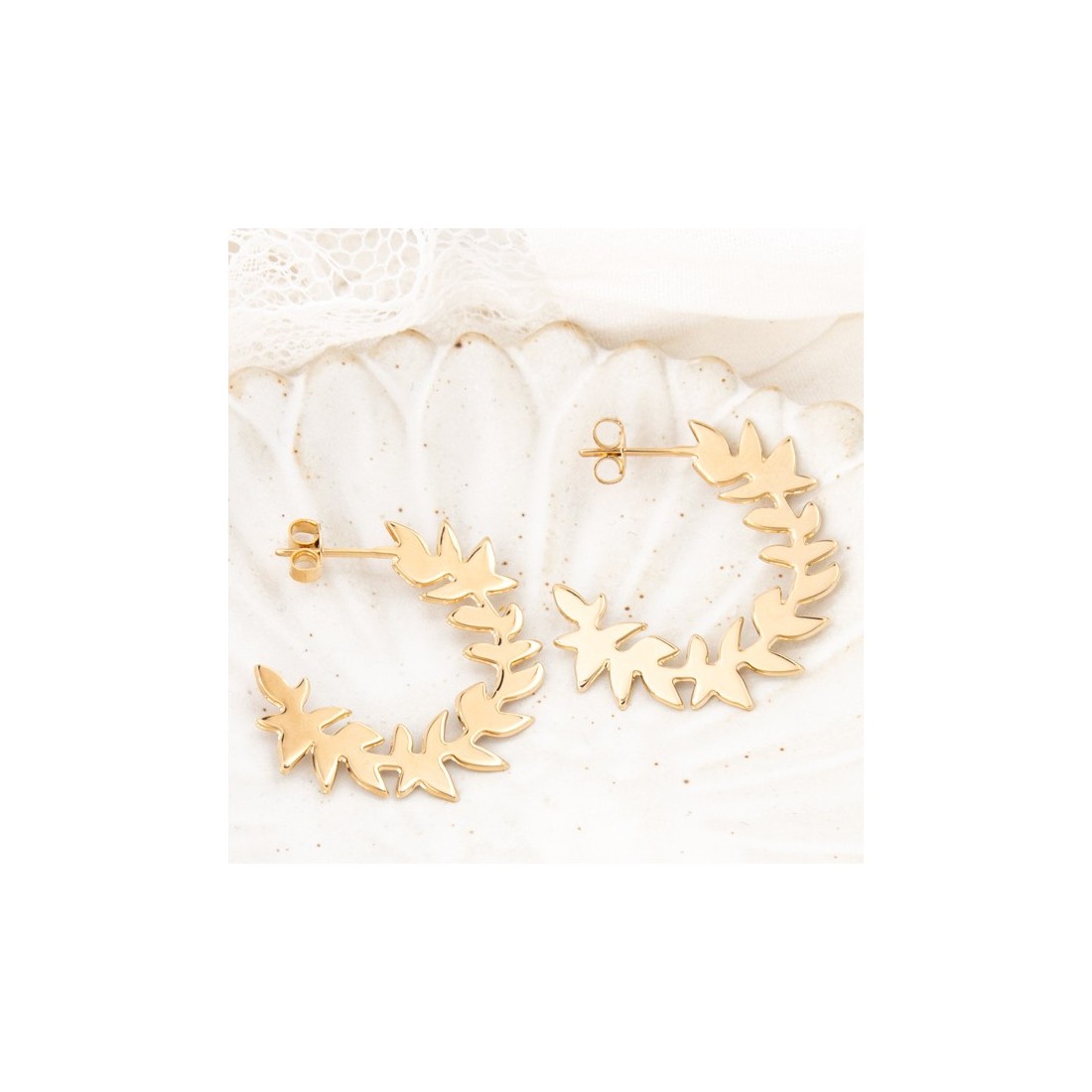 Boucles d'oreilles créoles - Végétale (frêne)