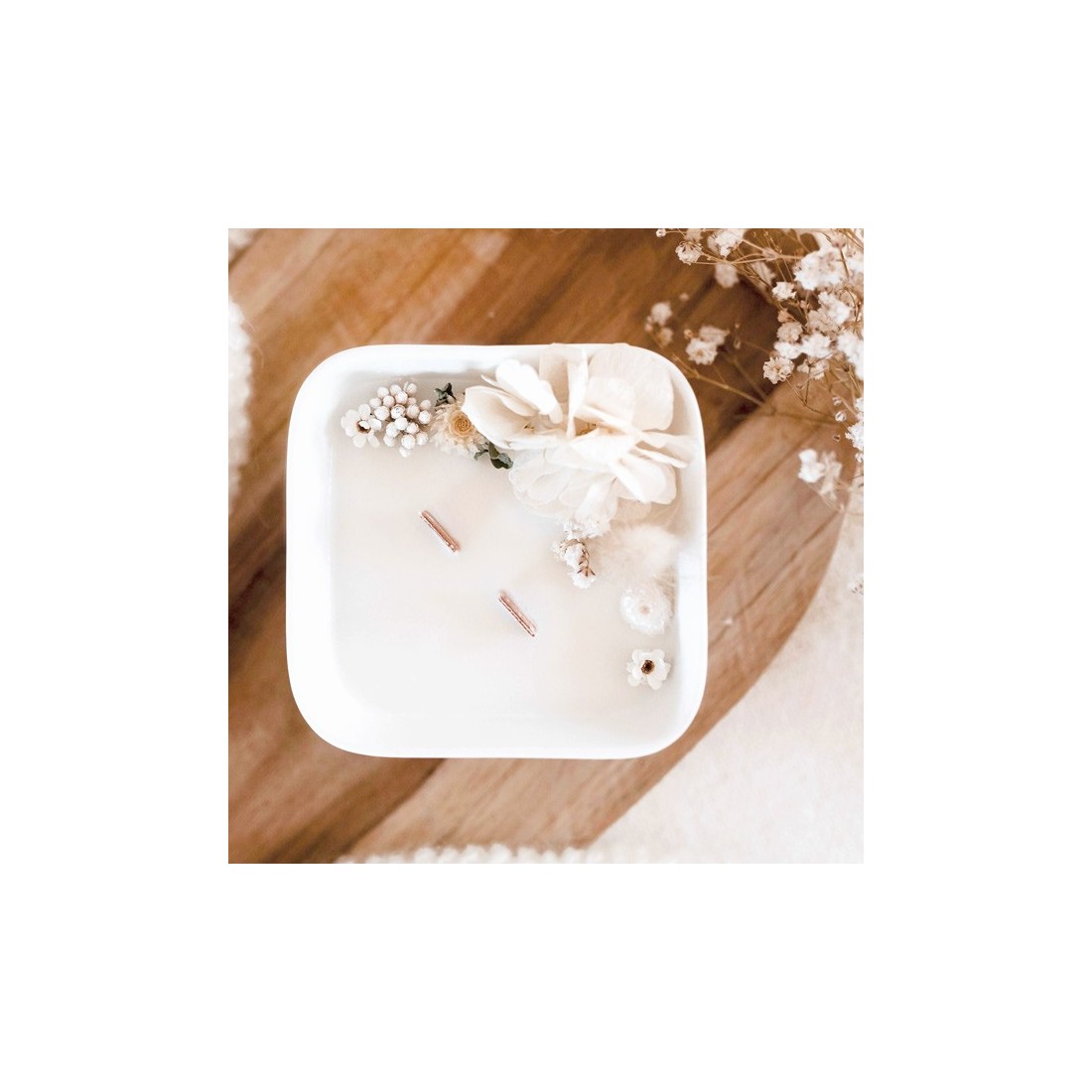 Bougie et fleurs séchées - Hygge