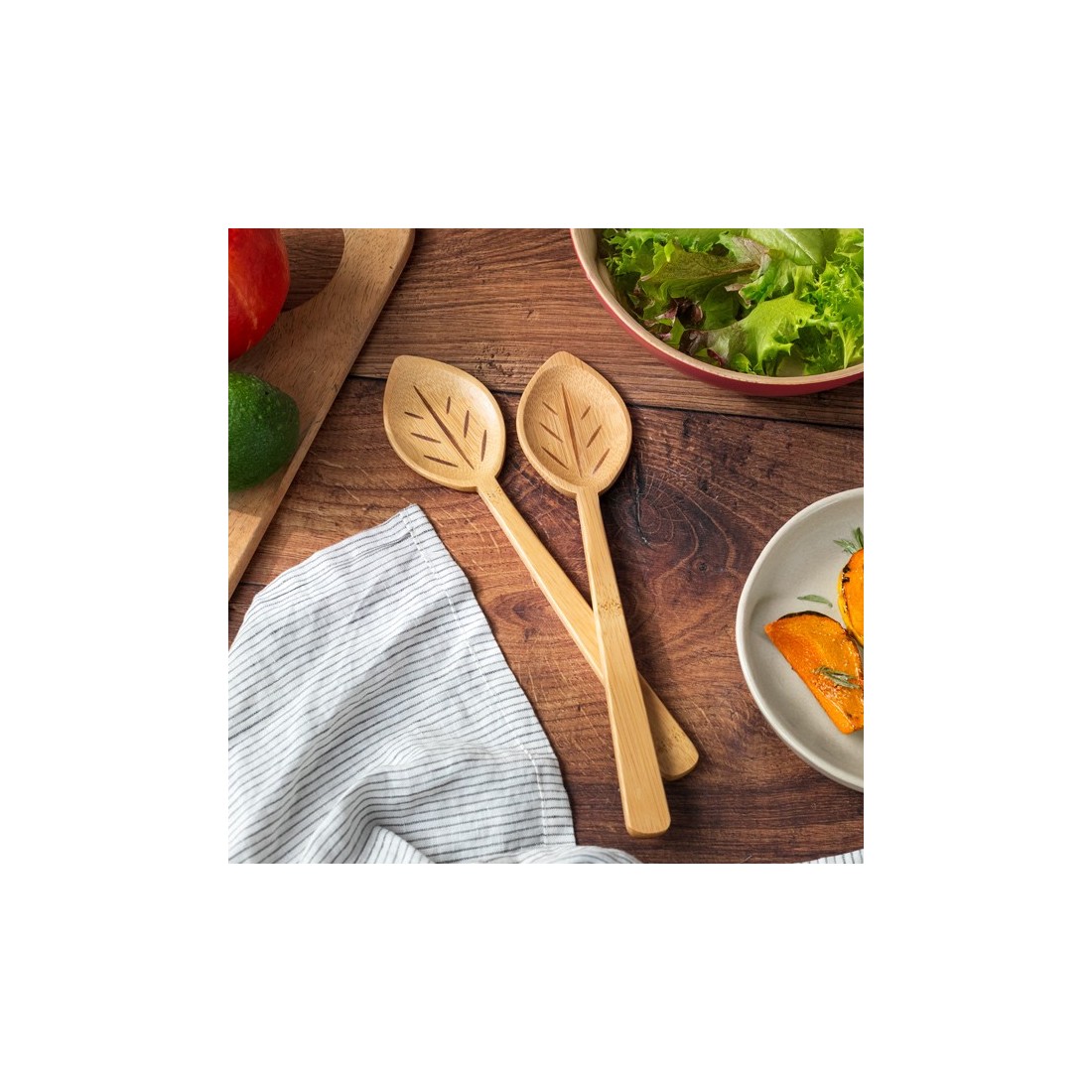Set de grandes cuillères en bambou - Feuilles