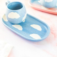 Egg Back Home stoneware coffee cup - Clouds (blue)