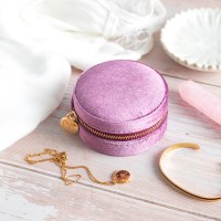 Boîte à bijoux ronde de voyage - Mauve velvet
