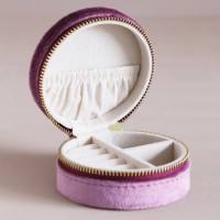 Boîte à bijoux ronde de voyage - Mauve velvet