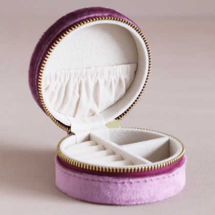 Boîte à bijoux ronde de voyage - Mauve velvet