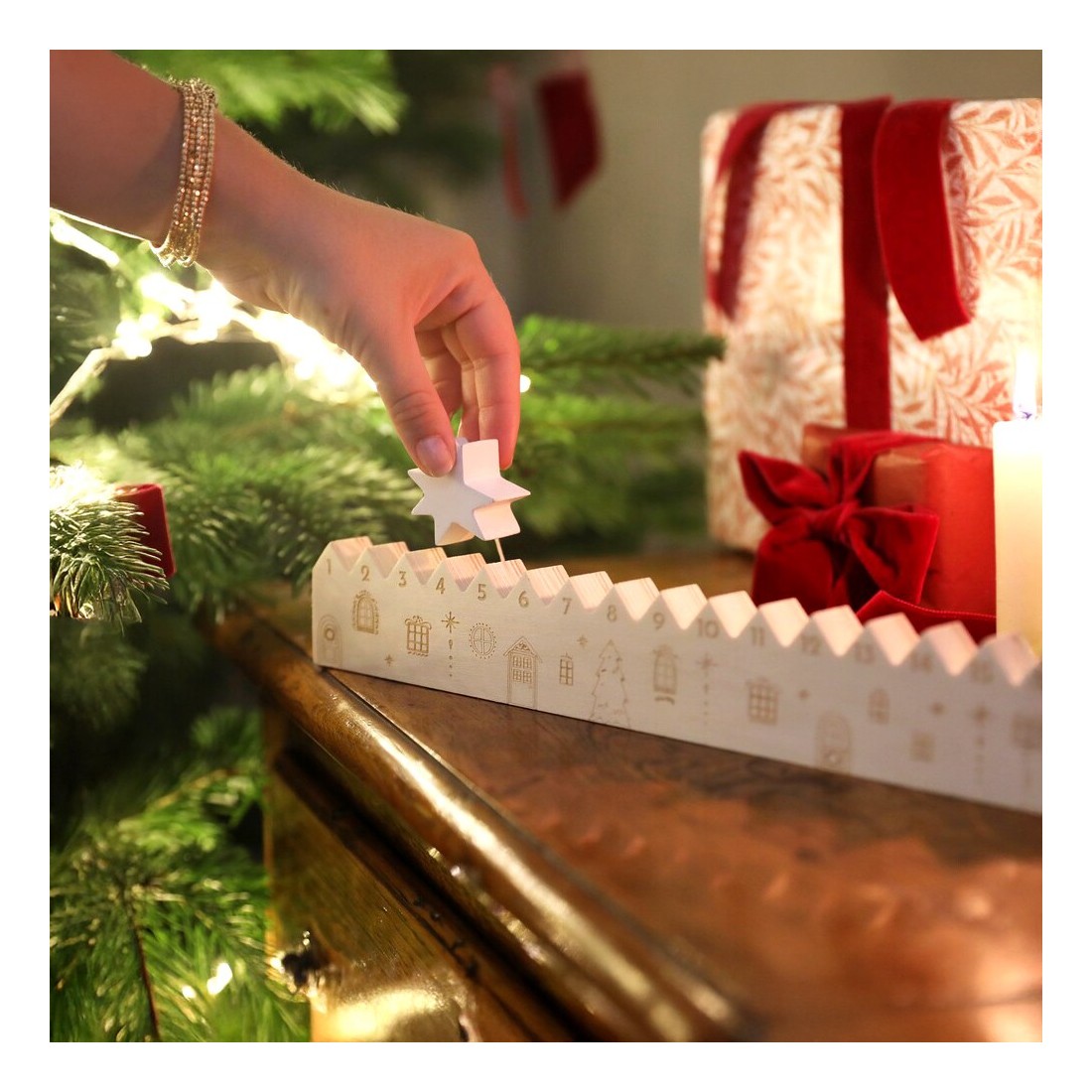 Calendrier de l'Avent en bois - Village de Noël