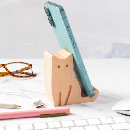 Support en bois pour téléphone - Chat