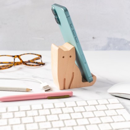 Support en bois pour téléphone - Chat