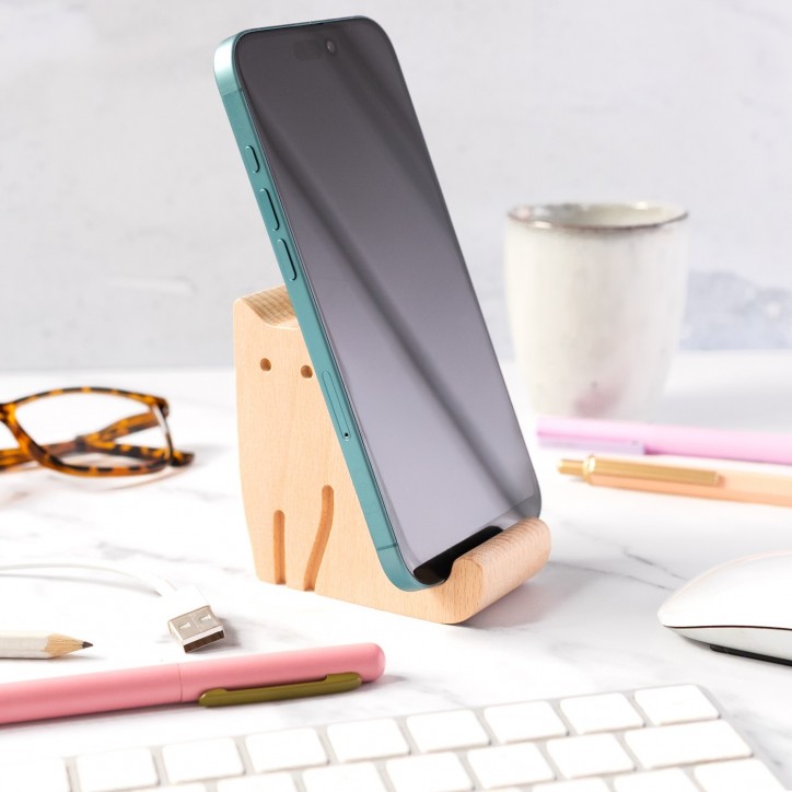 Support en bois pour téléphone - Chat
