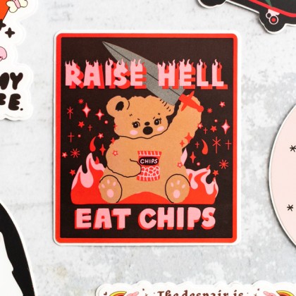 Grand sticker - Raise hell, eat chips