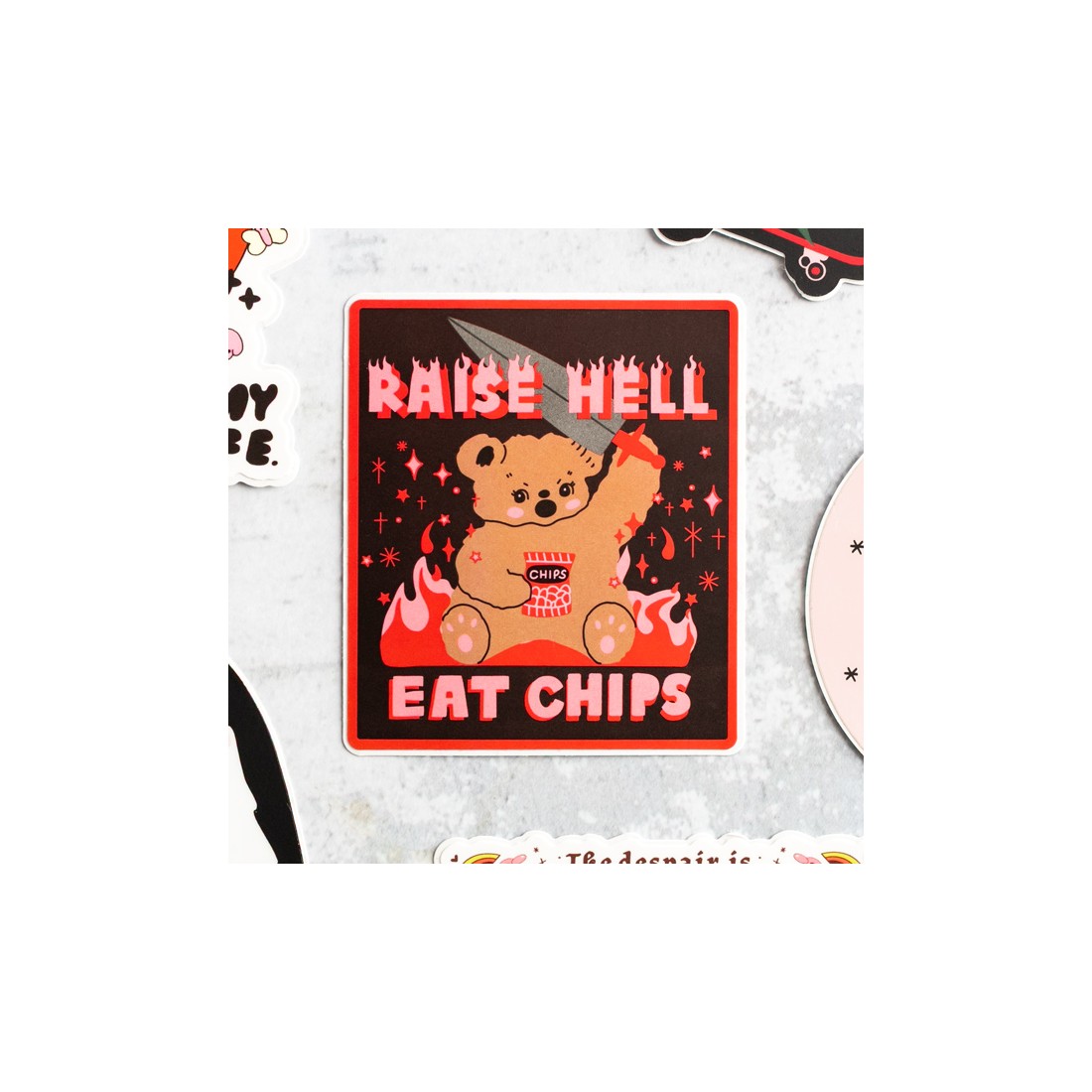 Grand sticker - Raise hell, eat chips