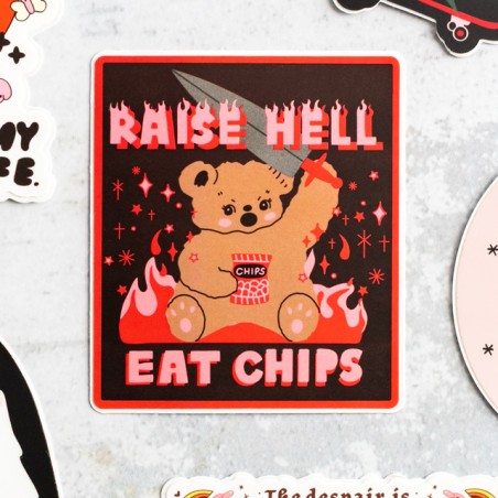 Grand sticker - Raise hell, eat chips