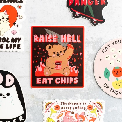 Grand sticker - Raise hell, eat chips