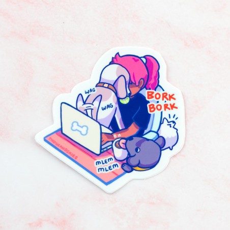 Grand sticker vinyle - Working from home with dogs