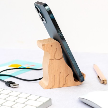 Support en bois pour téléphone - Chien