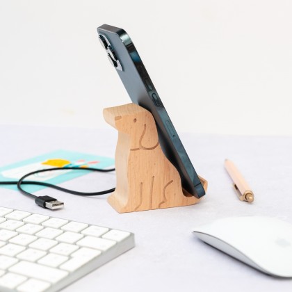 Support en bois pour téléphone - Chien