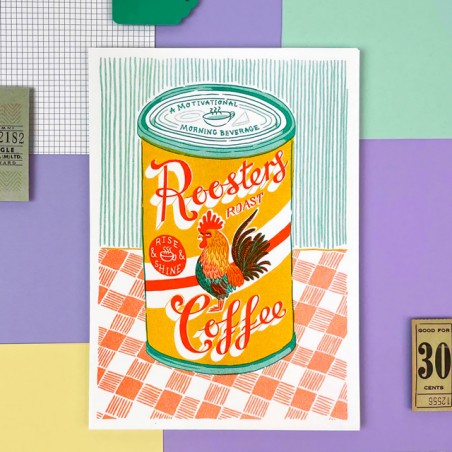 Affiche risographie - Roosters coffee - Jacqueline Colley