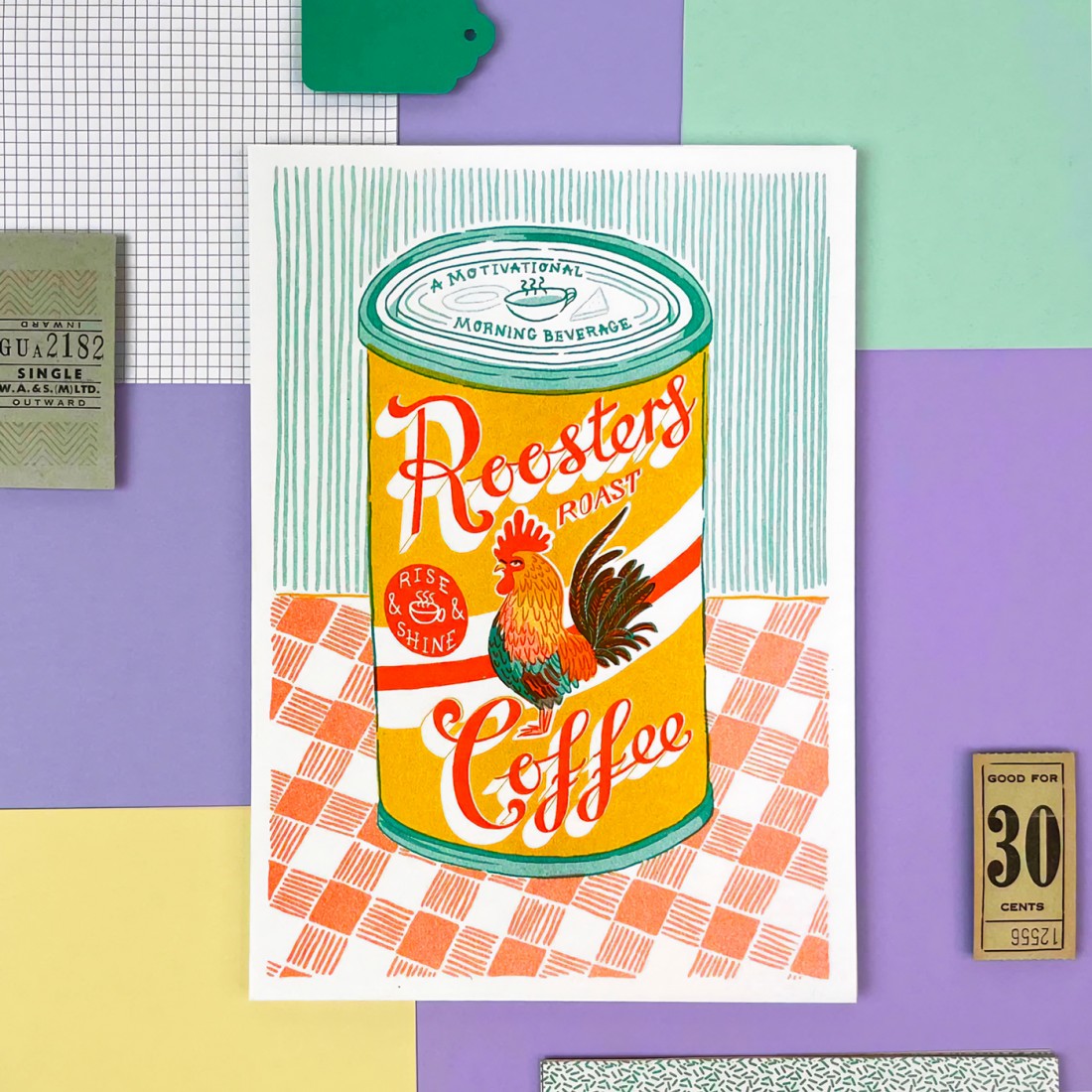 Affiche risographie - Roosters coffee - Jacqueline Colley