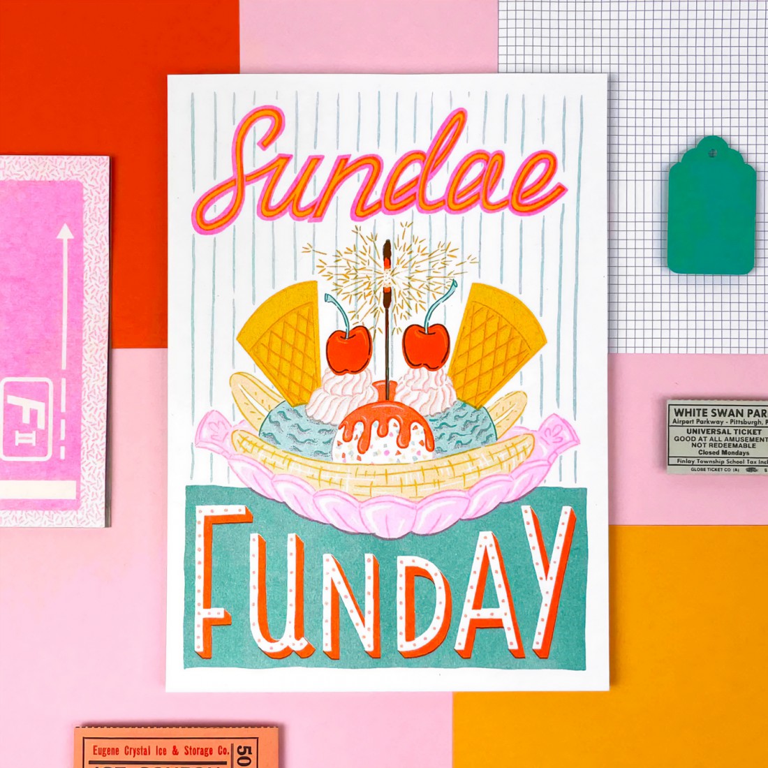 Affiche risographie - Sundae funday - Jacqueline Colley