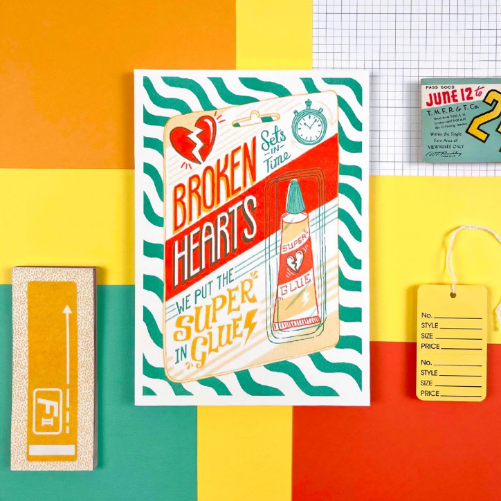 Affiche risographie - Broken hearts - Jacqueline Colley