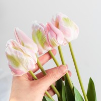 Bouquet de 5 tulipes réalistes - Longues tiges - Rose pâle