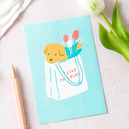 Carte - I love this place - Chien mignon dans un sac
