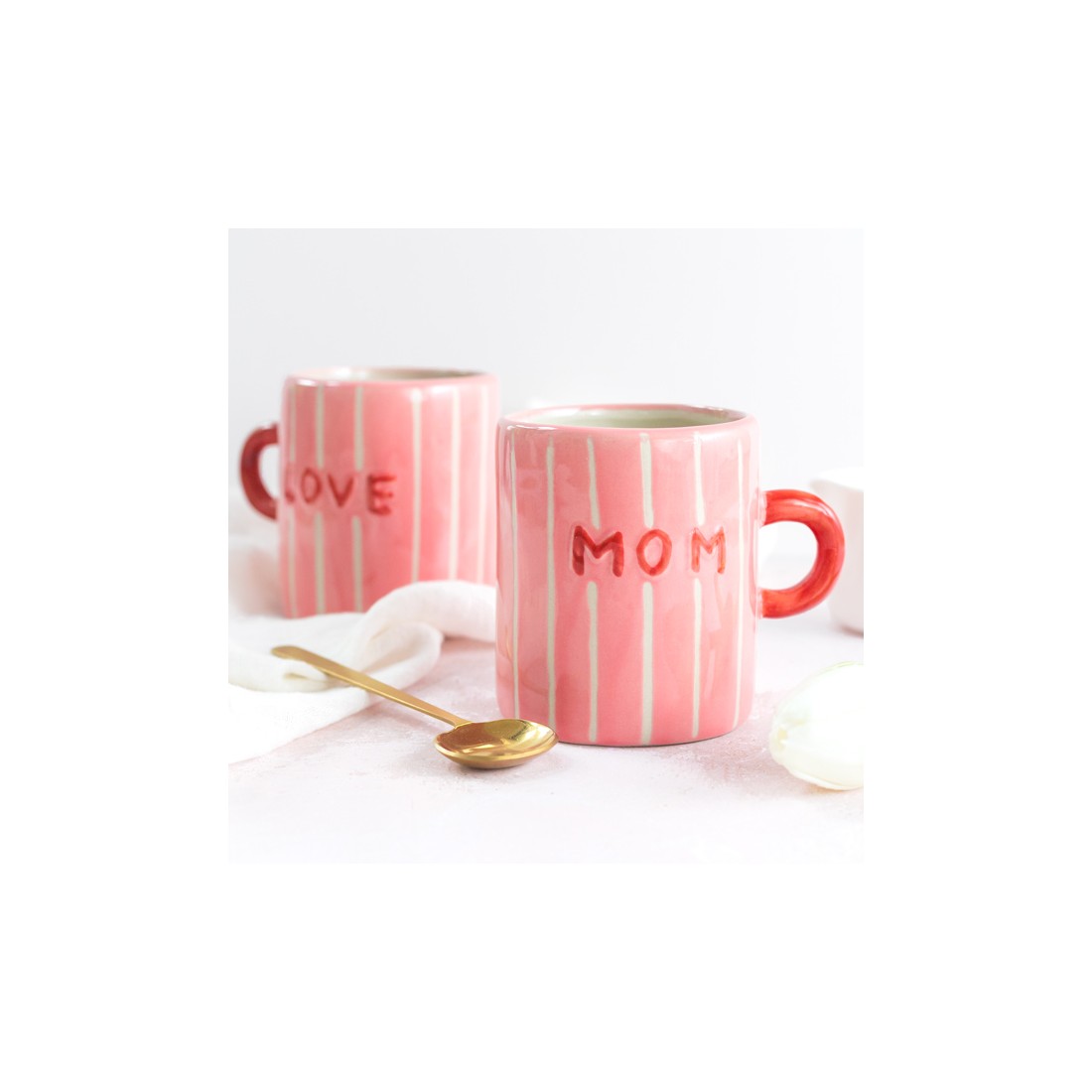 Mug en grès naturel - Love mom