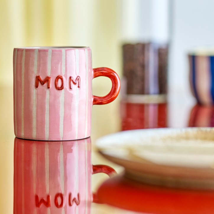 Mug en grès naturel - Love mom - Cadeau fête des mères
