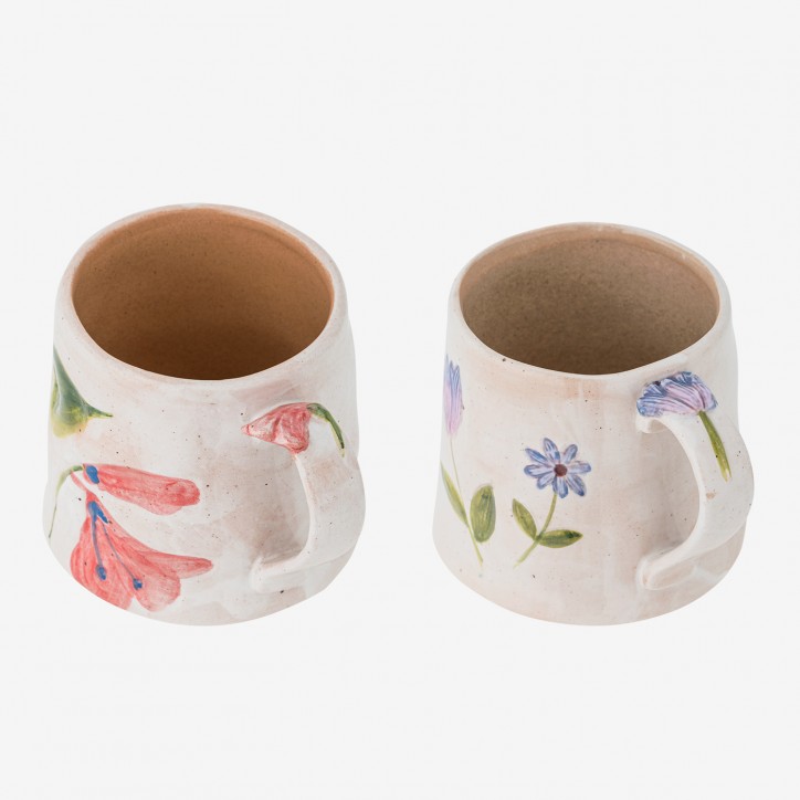 Mug en grès naturel - Camilla - Fleurs artisanal