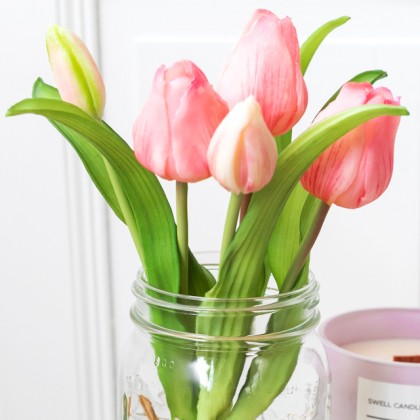 Bouquet de 5 tulipes réalistes (soft touch) - Rose