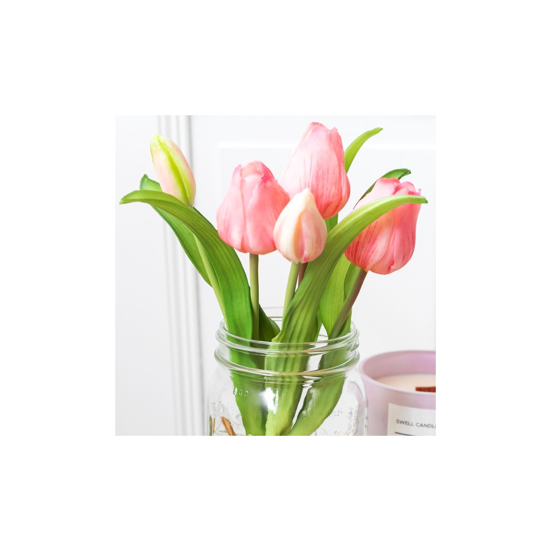 Bouquet de 5 tulipes réalistes (soft touch) - Rose