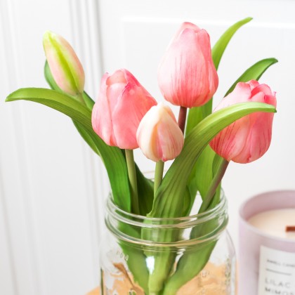 Bouquet of 5 soft touch tulips - Pink