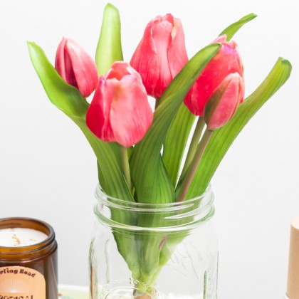 Bouquet of 5 soft touch tulips - Hot pink
